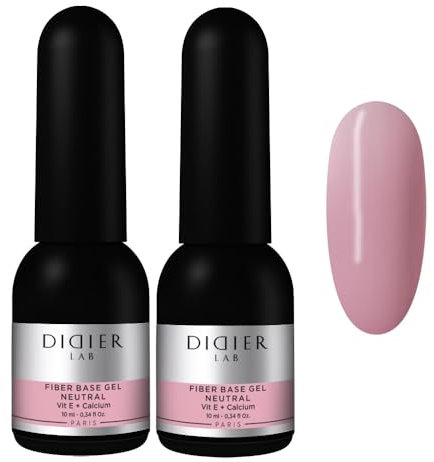 DIDIER LAB - Premium Fiberglas Gel Nägel Base Neutral - Base Coat UV Gel - Starker Unterlack für Nägel mit Vitaminen und Mineralen - Soak Off Gel für UV Nagellack - für LED UV Lampe - 2x10 ml
