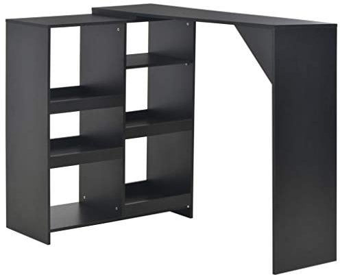 Gecheer Tavolo,da Bar,Design con Scaffale,in Multistrato,Nero,138x39x110 cm,Isola Cucina Moderna,Tavolo da Bar Angolare,Angolo Bar per Casa,Tavolo da Cucina,Tavolo Alto,Tavolo con Scaffale