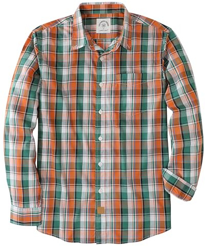 Dubinik® Chemise Homme Casual Poche Leger Doux Regular Bouton Classiques Carreaux Manches Longues Orange Vert 052 L
