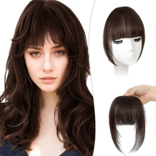 Pony Haarteil Echthaar 100% Remy Echthaar Fringe Bangs Echthaar Pony für Pony Extension Echthaar Natürliche Bangs für Frauen Mädchen (DunkelBraun)