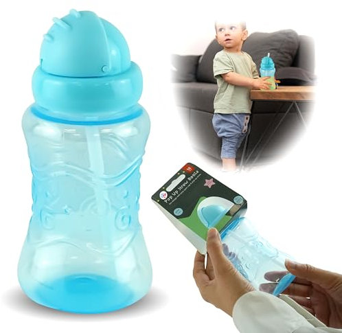 Blue Baby Sippy Cup with Pop-Up Straw 300ml - BPA Free, Screw Cap, Weighted Straw - Perfect Non-Spill Beaker for Babies and Toddlers 12+ Months
