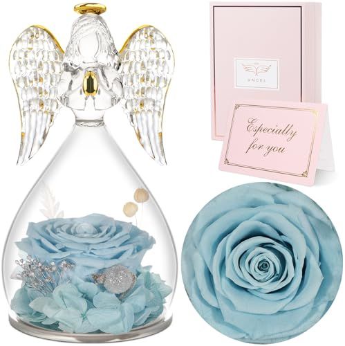Sunia Rosa Eterna Regalo Donna, Rosa Stabilizzata Vera in Angel Cupola Regalo Mamma, Regali Donna Compleanno, Angelo Figurine di Vetro per Nonna, Regali Natale San Valentino Festa della Mamma