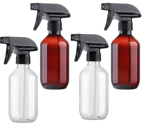 KREMORV Spray Bottle 4Pack 300ml Fine Mist Empty Squirt Bottle for Cleaning | Refillable Plastic Water Spray Bottles with Adjustable Nozzle BPA Free Small Spray Bottle for Hair Plants Pet Training