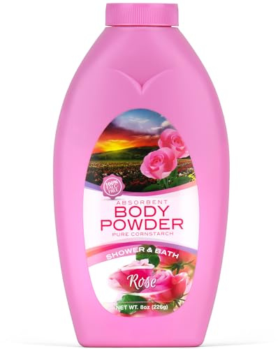 R-NEU Körperpuder für Damen, Eleganter Duft von Rosenblüten,%100 Talkfrei, Extra Groß, Feuchtigkeitsspendend, Babypuder für Erwachsene, 226 gr (Rosa-8oz)