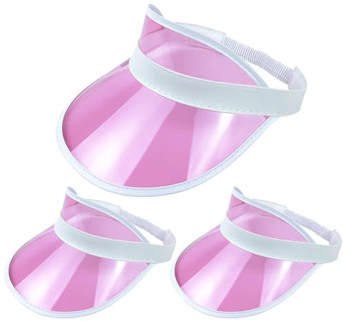 3 Pack Colored Sun Visor Hat Women Men Plastic Clear Visors Hats, 3p-su Pink, 6 3/4-7 1/2