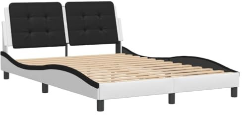 vidaXL Bettgestell, Bett mit Kopfteil, Polsterbett Doppelbett für Schlafzimmer, Bettrahmen mit Lattenrost, Weiß Schwarz 140x200cm Kunstleder