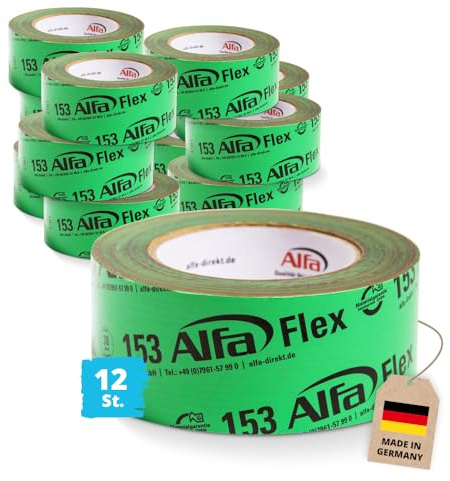 Alfa 12x Flex Folienklebeband 60 mm x 25 m Dampfsperre Klebeband Dachfolie | Profi Qualität – Hochleistungsklebeband für Dampfsperren, Dachfolien und OSB-Platten, dauerhaftes & luftdichtes verkleben