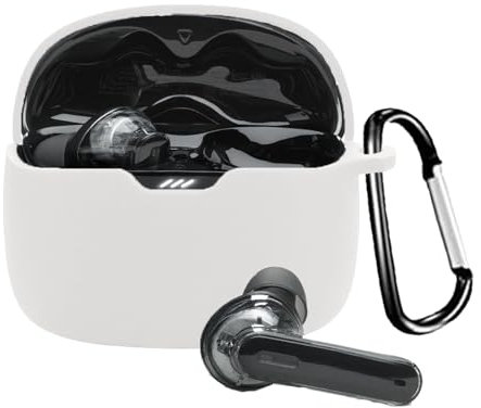YAODLE hülle Kompatibel mit JBL Tune Beam Schutzhülle Stoßfeste Weiche hülle,Mit Karabiner,Anti-Fingerabdruck,Anti-Abrieb（Weiß）