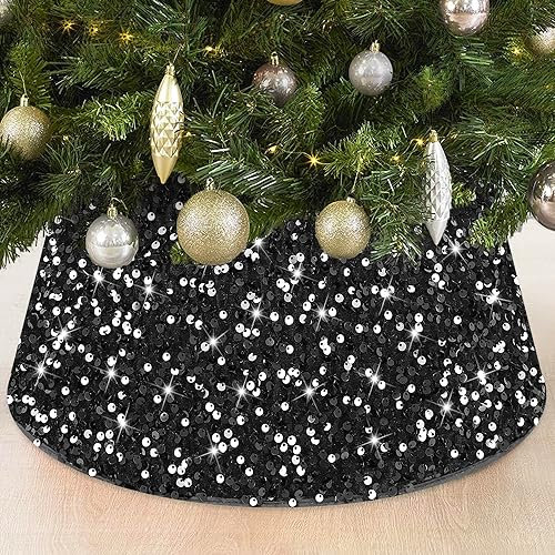 FOTSHARER Weihnachtsbaum-Halsband, schwarz, 72 cm, große Weihnachtsbaum-Halsbänder für künstliche Bäume, Weihnachtsbaum-Basisabdeckung, rund, Samt, Halloween-Bäume, Ständer, Abdeckung für Urlaub