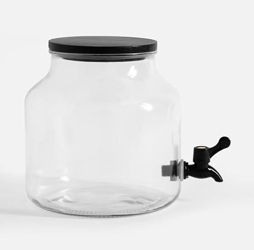 Dispensador de bebidas de cristal, 5200 ml, botella de cristal con grifo mezclador, 5,2 litros (A)
