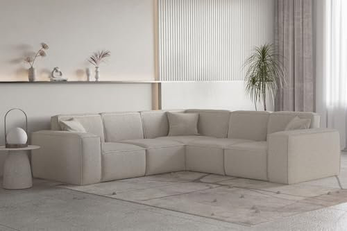 Fun Möbel Ecksofa Designersofa CELES Premium Stoff Ascot Bukla Seite Universal (Beige)