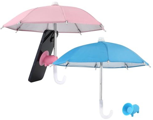 Asheyya 2 Pcs Mobile Phone Umbrella Shade with Piggy Suction Cup for Sun, (Pink, Blue)