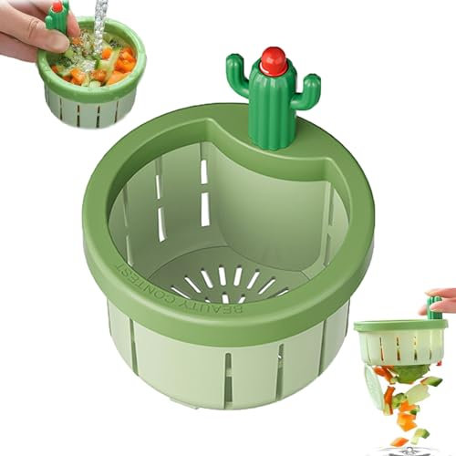 Cactus Kitchen Sink Drain Strainer, 2024 New Press Automatic Dumping Kitchen Sink Drain Strainer Basket, Home Use Kitchen Waste Collector Sink Filter Net Lifting Basket (Small-Green)