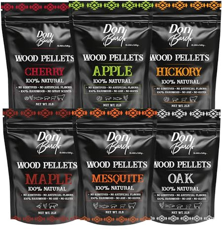 Don Bardo - Granulés de bois 100 % naturels, 6 saveurs différentes, destinés aux grills, grils à granulés, four à bois et fumoir, 6 sacs refermables de 0,9 kg