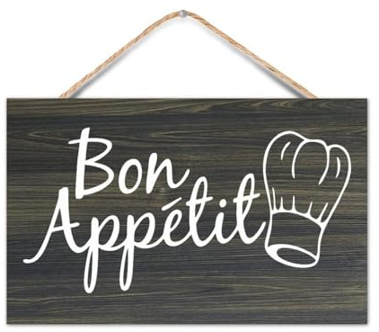 Holzschild mit Aufschrift Bon Appetit, 25,4 x 40,6 cm, Inspiration, Bibel, Holzschild, Bauernhaus, rustikale Familienwandtafeln, Kunst für Eingangstür, Wohnzimmer, Schlafzimmer, Küche,