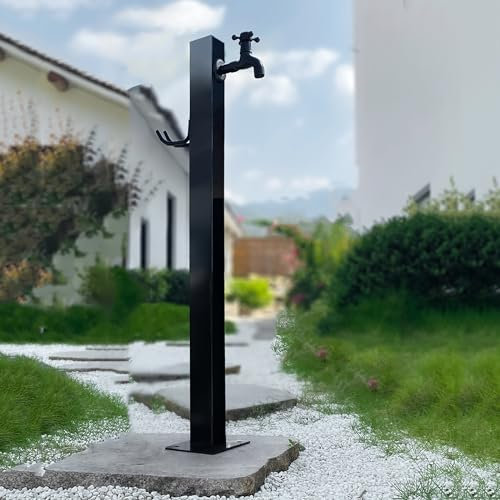 MJMLUCK Freistehender Springbrunnen, Wassersäule aus Edelstahl, Gartenwasserhahn, Schlauchhalter/Wasserhahn für den Außenbereich, Springbrunnenständer mit 10 m Sprühpistole und Haken