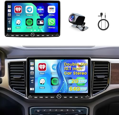 2G+64G Inefala Autoradio 2 DIN Android con Carplay Inalámbrico Android Auto, 10,1 Pulgadas Pantalla Radio Coche Bluetooth con GPS WiFi DSP FM/RDS EQ SWC +Cámara Trasera+Mic