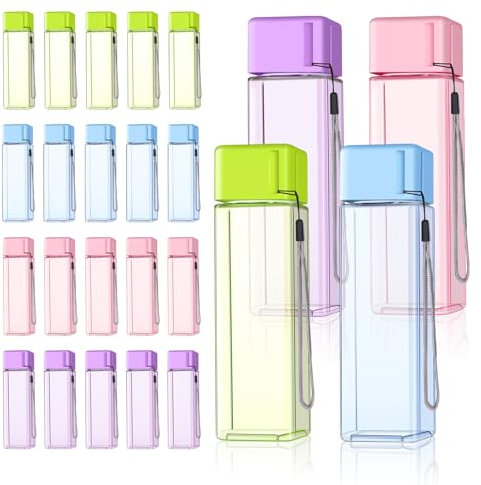 24Pcs Water Bottles Bulk 17 Oz Reusable Plastic Water Bottle Spill Proof Clear Colorful Gym Sports Large Drink Bottle for Adult Leak Square Pack for School Outdoor Fitness Travel Camping Office