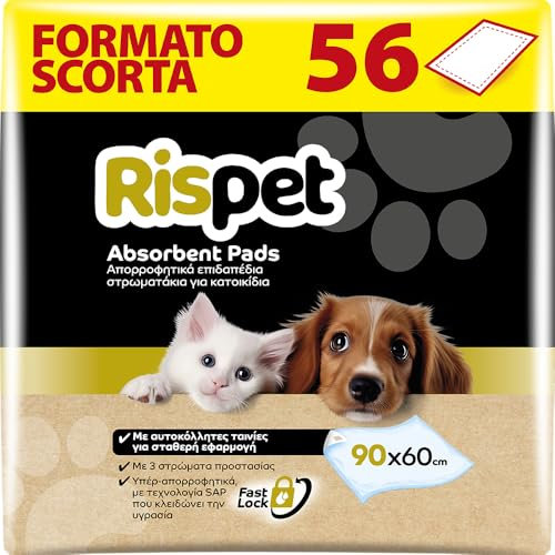 RISPET Alfombrillas higiénicas para Perros, 90 x 60 cm, Alta absorción con tecnología de Control de olores, 56 Unidades