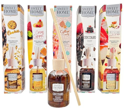 Suarez Sweet Home Collection Raumduft Stäbchen ätherisches Öl duftend Diffusor Haus Schokolade, Käsekuchen, Crème Caramel, Cookies, Cotton Candy 100 ml (Gourmet, Set)