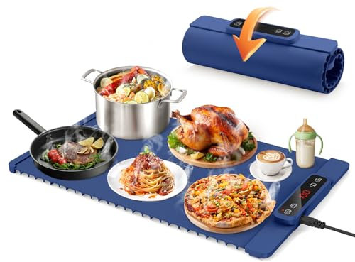 Elektrisch Speisewärmer Warmhalteplatte, Buffetwärmer Elektrisch Mit 5 Einstellbarer Temperatur & 4 Stunden Timer, Ganzflächige Erwärmung, Wärmeplatte essen für Buffet Server Familie Party-Blau