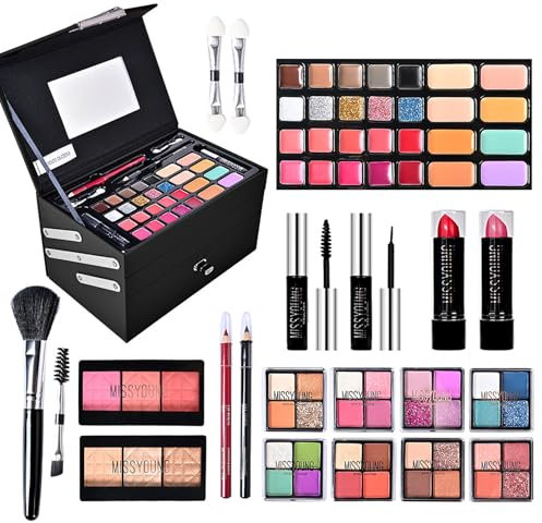 RoseFlower Schminkset Frauen, Professionelles Make-up-Set mit Lidschatten-Palette, Make-up-Pinsel, Lippenstift, Lipgloss, Eyeliner, Mascara, Rouge, Highlighter, Tragbare Reise Make-up-Geschenkset