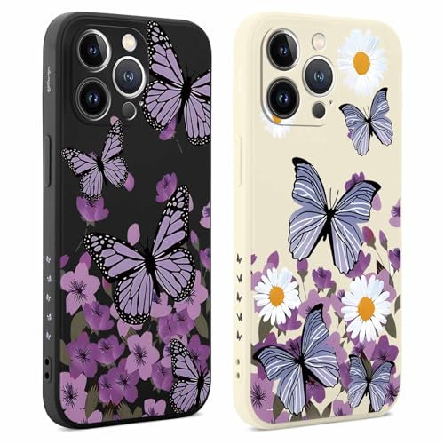 Foonary 2 pezzi Cover per Apple iPhone 13 Pro Max 6,7, Custodia Aesthetic Farfalla Motive Donne Design Cellulare, Silicone Bumper Fotocamera Protezione Phone Case per iPhone 13 Pro Max, Farfalla 01