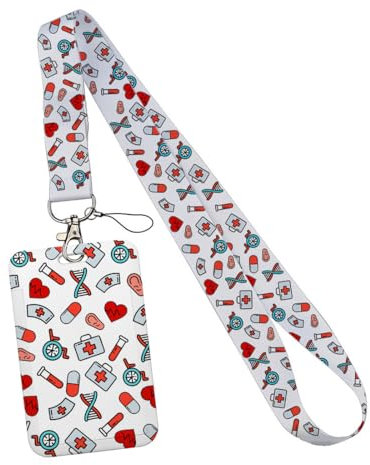 JEYORZY Porta badge identificativo con cordino staccabile per, Porta Badge con Cordino Porta Badge da Collo per ID Cards e Cellulare per Medico Infermiera Ufficio Scuola Donna Uomo(Bianco 1)