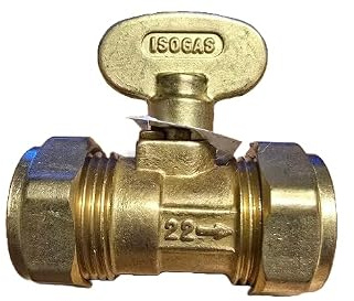 Isogas 22mm Brass Gas Isolation Valve, Compression Fitting