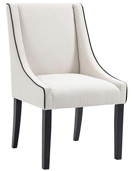 MY Furniture Chatsworth Dining Chair – Two Tone Calico beige linen feel fabric - elegant classic design - contrasting dark piping - comfortable strong chair - dressing table chair
