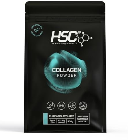 The Halal Supplement Co. - Halal Bovine Collagen Peptides Powder 300g for Hair, Skin, Nails, Joints & Muscles - 100% Halal Grass Fed Hydrolysed Bovine Collagen (Type I & III) for Women and Men.