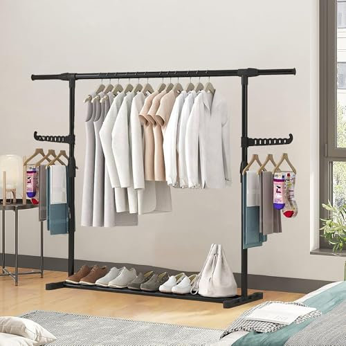 Shakub Kleiderständer Ausziehbare 90-150cm,Garderobenständer aus Metall,Strapazierfähige Kleiderstange Stabil,bis 75 kg belastbar,einfache Montage,für Mäntel, Röcke, Hemden, Pullover,Schwarz
