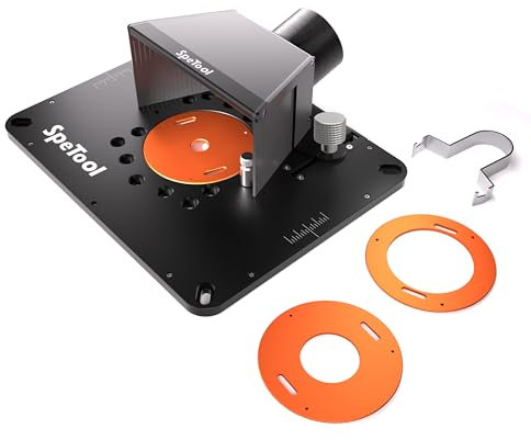 SpeTool Table de fraisage de précision en aluminium avec aspiration de la poussière, plaque de fraisage pour défonceuses avec la plupart des défonceuses, taille standard 235 x 298 mm