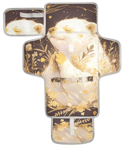 Wiederverwendbare Baby-Wickelunterlagen mit Taschentuchtasche, leicht und faltbar, Motiv: Betender europäischer Otter, goldfarben