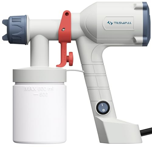 Tilswall HVLP Farbsprühsystem, Ultra-leichte Elektrische Farbsprühgerät mit 600ml Farbbehälter, 2 Düsen & 3 Sprühmustern - Ideales Farbspritzpistole für Möbel, Schränke, Zäune, Wände, Vanilleweiß