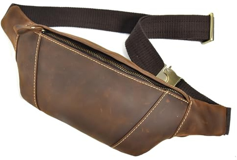 Gürteltasche Leder Vintage Bauchtasche für Herren Damen Hüfttasche Modern Belt Bag für Jogging Festival Urlaub Echtes Leder
