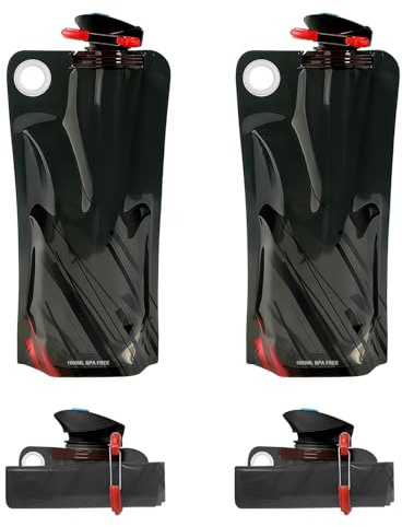 flintronic 2 Pezzi Bottiglie di Acqua Pieghevole, 1000ML Pieghevole Bottiglia Flessibile Riutilizzabile, Portatile Borraccia Sportiva Con Moschettone per Viaggi, Escursionismo, Adventures