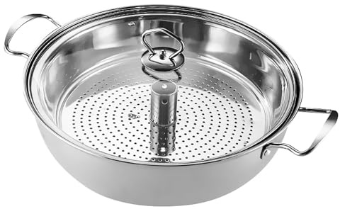 Faitout multifonction en acier inoxydable pour légumes et fruits de mer avec couvercle en verre 12,6