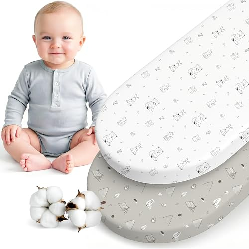 Dreamzie - 2er Set Spannbettlaken Kinderwagen 40x80 cm - Baumwolle | Woodland Weiß/Grau · Stubenwagen & Wiege · Soft · Atmungsaktiv · Oeko-Tex Zertifiziert