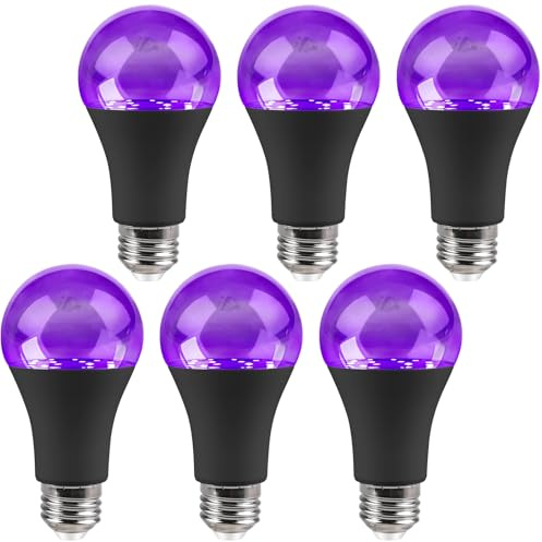 Behogan 6 Stück UV Schwarzlicht Birne: E27 9W UV Glühbirne, UV Schwarzlicht Glühbirne E27 Glühlampe, 385-400nm Wellenlänge, Black Light Bulbfür Party, Keller, Disco, Club, Bar, Neonfarben (Schwarz)