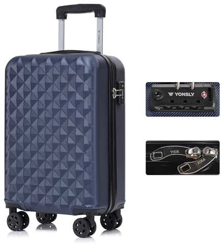 YONSLY Premium Reisekoffer TSA-Schloss,YKK-Reißverschluss Hartschalen-Koffer Trolley Kabinenkoffer Rollkoffer Suitcase Handgepäck 4 Rollen (Dunkelblau, M)