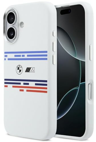 CG MOBILE BMW M Silikon-Horizontalstreifen kompatibel mit MagSafe-Hülle für iPhone 17 (Weiß)