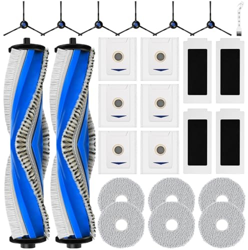 25 Stück Zubehör für ECOVACS DEEBOT T30 Omni T30 PRO Omni Saugroboter | mit 2 Hauptbürsten, 6 Staubbeutel, 4 HEPA-Filter, 6 Wischpads, 6 Seitenbürsten, 1 Reinigungsbürste, Ersatzteile