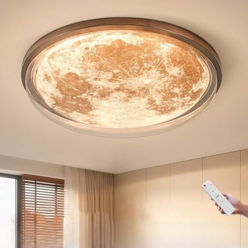 AoLa LED Mond Deckenleuchte Dimmbar mit Fernbedienung 3D Mond Lamp Modern Deckenlampe Kinderzimmer Junge Mädchen Babyzimmer Deko Lamp Rund Design für Schlafzimmer Wohnzimmer Restaurant,52CM