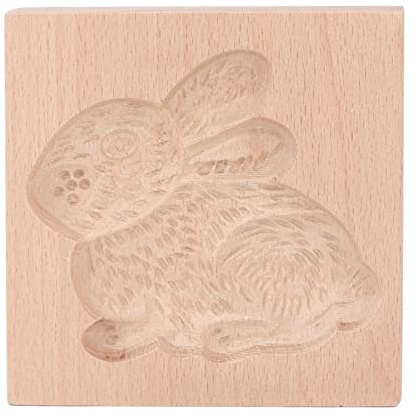 Geschnitzte Keksform aus Holz, Buchenholz, wiederverwendbar, waschbar, 3D-Backpresse, DIY-Stempelschneider, Tannenzapfen-Keksform zum Backen in der Küche (Kaninchen)