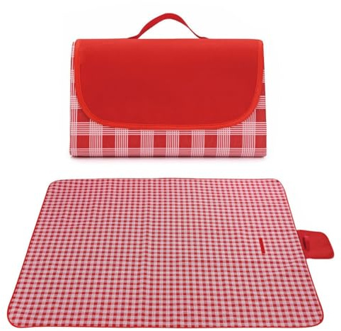 Moguxb Picknickdecke wasserdichte Sanddichte Stranddecke Große 150x200cm Campingdecke Picknickmatte Camping Matte Strandmatte für Strand Camping Wandern (Rotes Plaid)