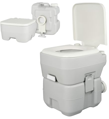 Camping Toilette 20L – Tragbare WC Reise Toilette mit 10L Frischwassertank & 20L Fäkalientank | Angenehme Sitzhöhe, bis 130 kg belastbar | Für Wohnwagen, Camper, Wohnmobil, Garten & Baustelle