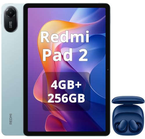 XIAOMI Redmi Pad 2 Tablet 4+256 GB, 11 Pulgadas, 2.5K, Pantalla Ultra Nítida y Enorme, Procesador Helio G100-Ultra, Batería de 9000mAh, WiFi, Verde, Incluido Auriculares Azules