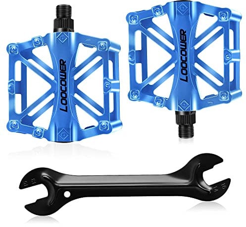 Bicycle Cycling Bike Pedals, New Aluminum Antiskid Mountain Bike Pedals Road Bike Hybrid Pedals for 9/16 inch With Free installation Tool-Blue