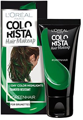 L'Oréal Paris - Colorista Hair Makeup - Maquillage pour Cheveux - Coloration éphémère pour Brunettes Vert 30 ml - Lot de 2